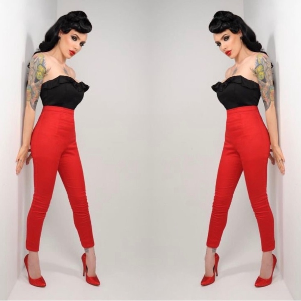 Deadly Dames cigarette pants - red XL